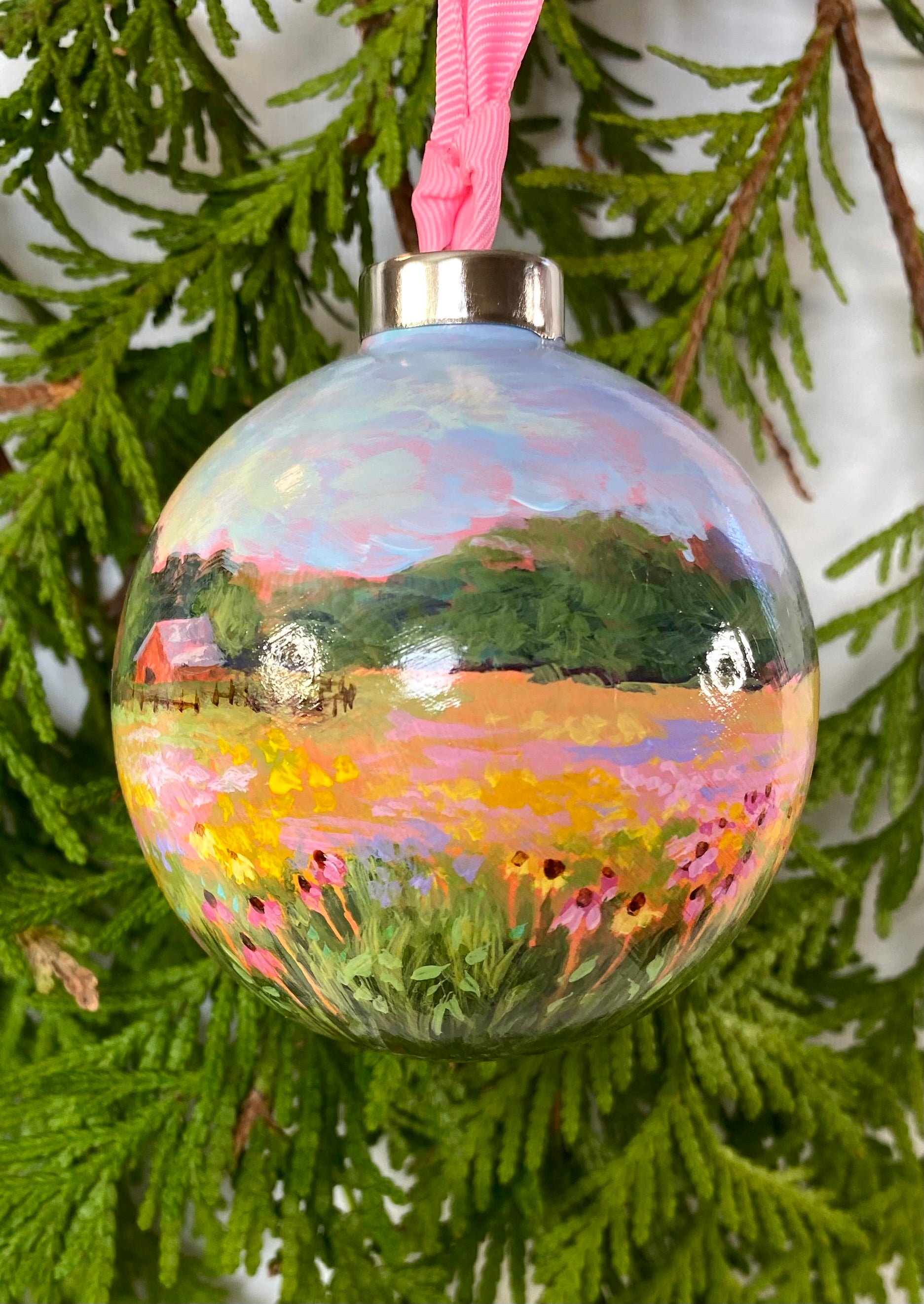 Farmhouse Flower Fields Christmas Ornament