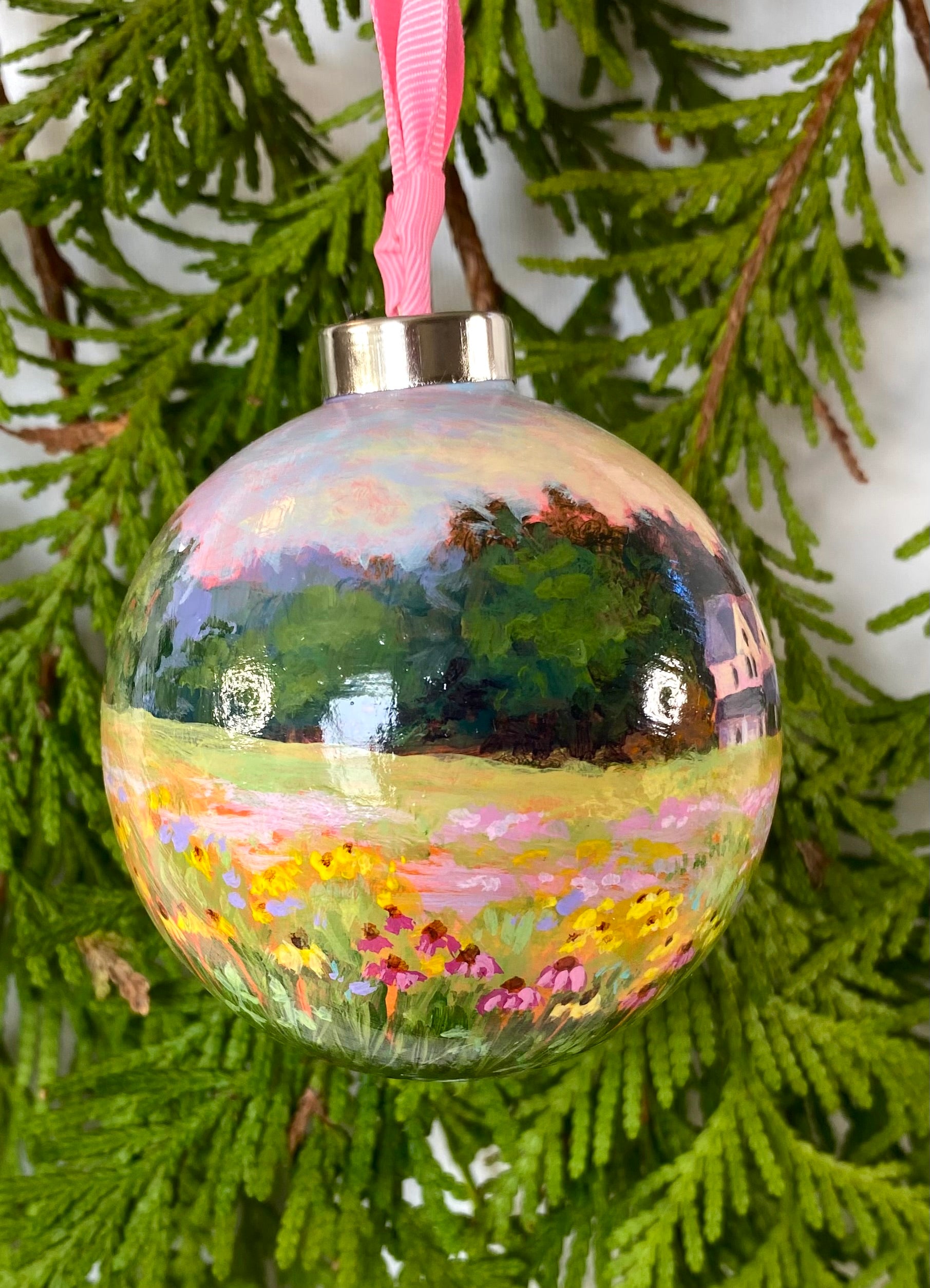 Farmhouse Flower Fields Christmas Ornament