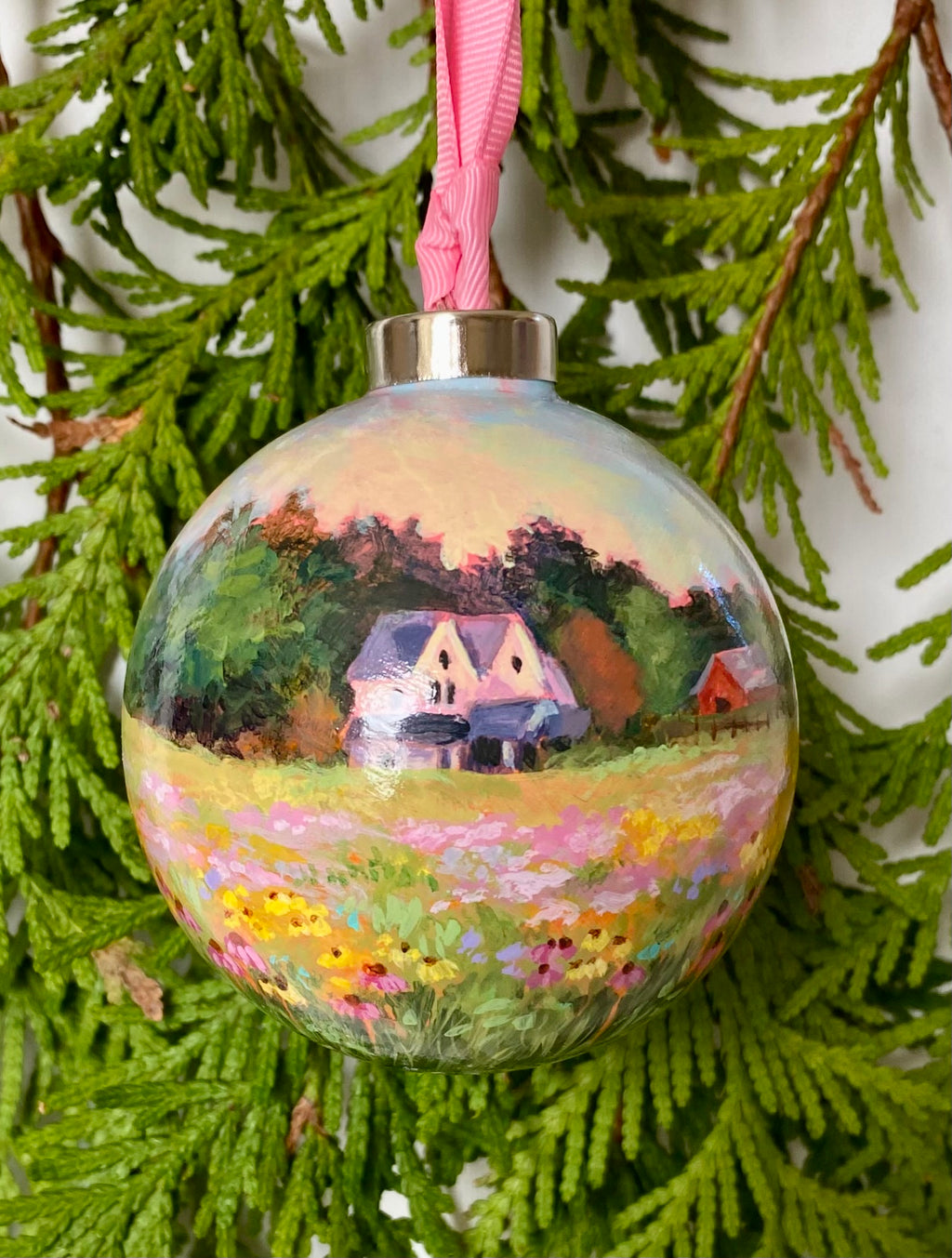 Farmhouse Flower Fields Christmas Ornament